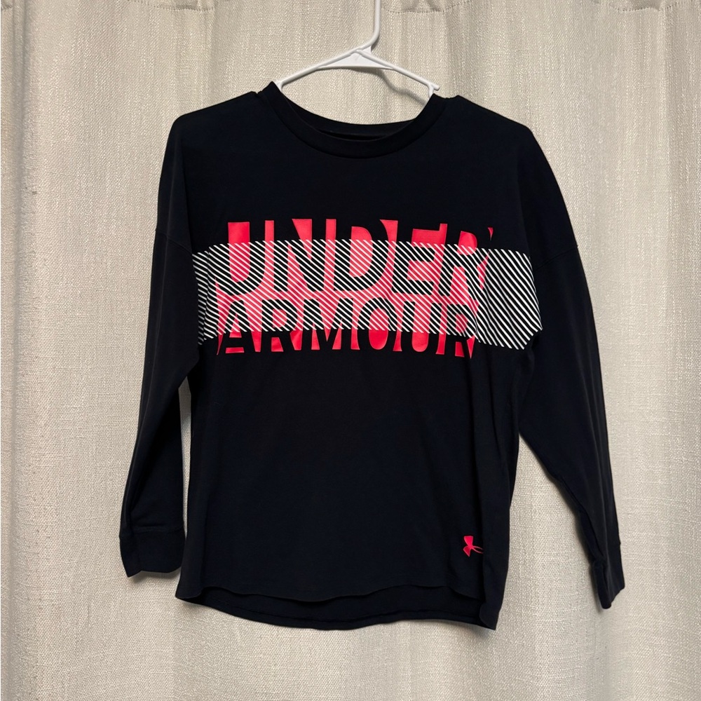 Under Armour Kids Black and Pink Long Sleeve Tee
